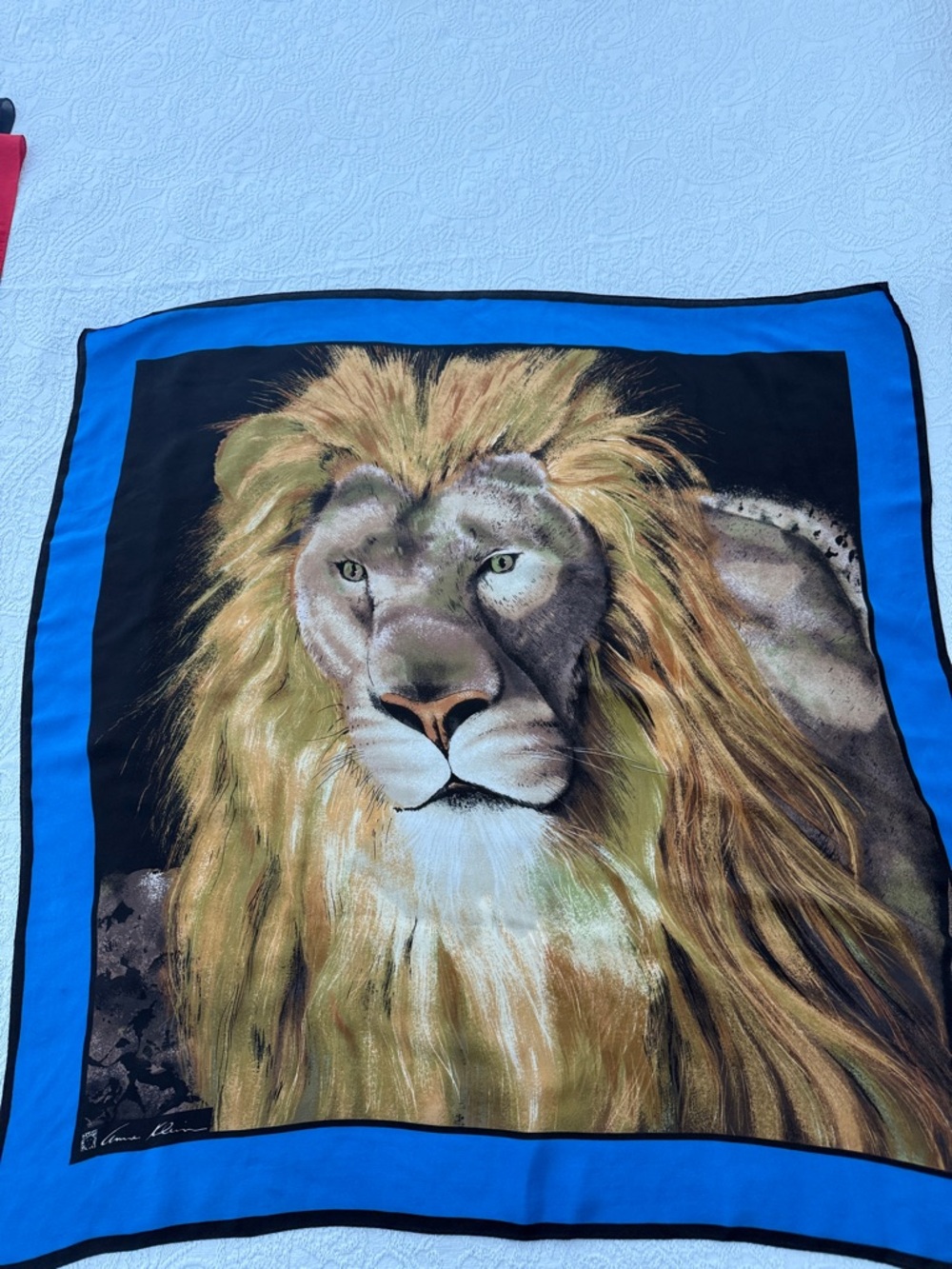 Anne Klein vintage Blue and Black Silk Scarf with Label